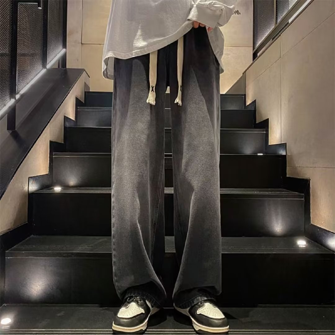 Workwear denim men's autumn thin loose straight wide leg American fashion brand versatile casual pants