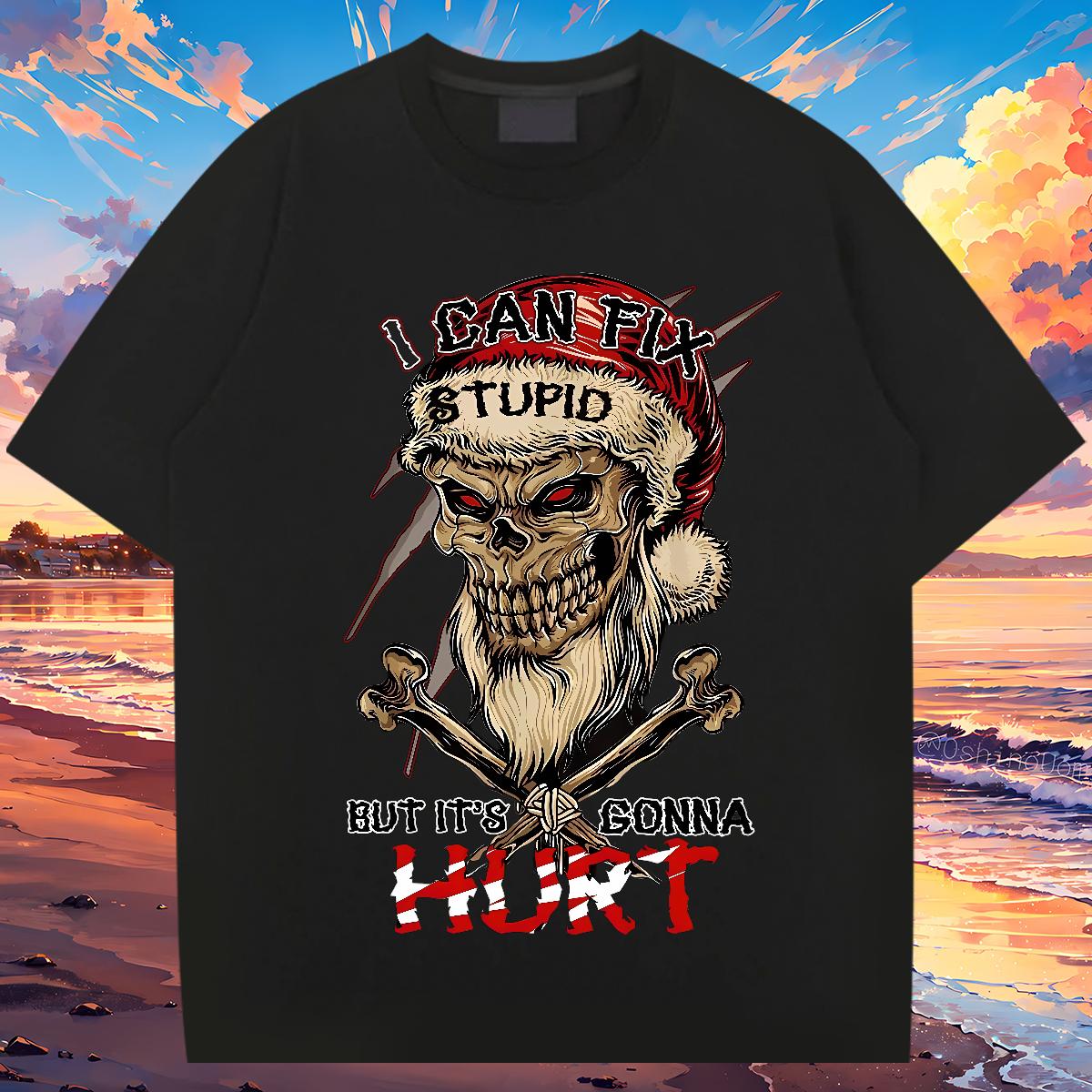 Fashion Casual T Shirts Men Skeleton 230g 100% Cotton DIY Printed Daily Outfit Men Tops Tees Breathable Crew Neck Cotton Brand