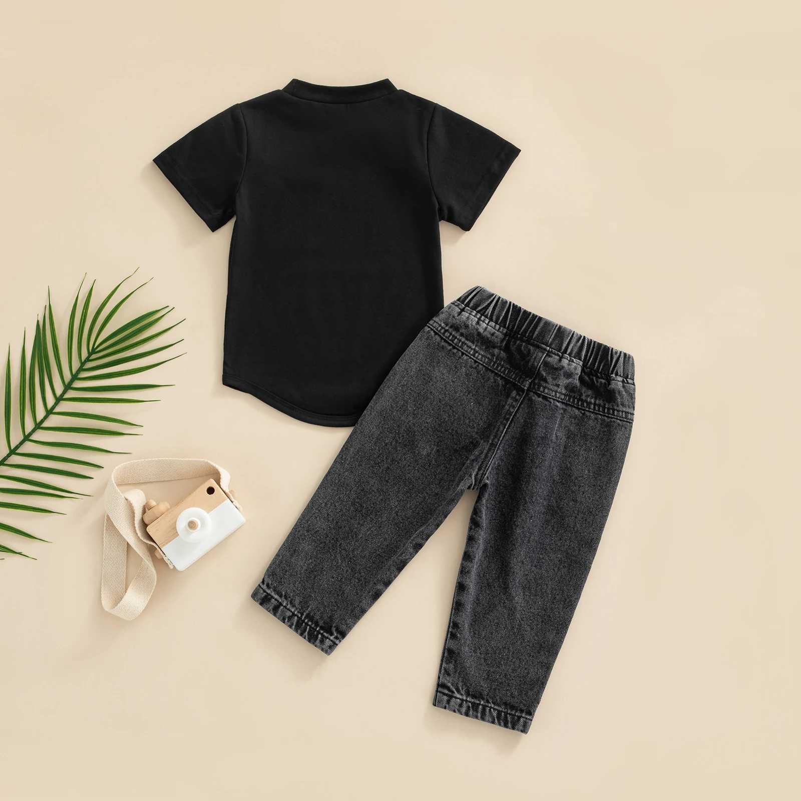 Clothing Sets Infant Baby Boys 2 Pieces Outfits Summer Solid Color Short Sleeve T-Shirt Tops + Ripped Jeans Denim Pants Set 0-3Y
