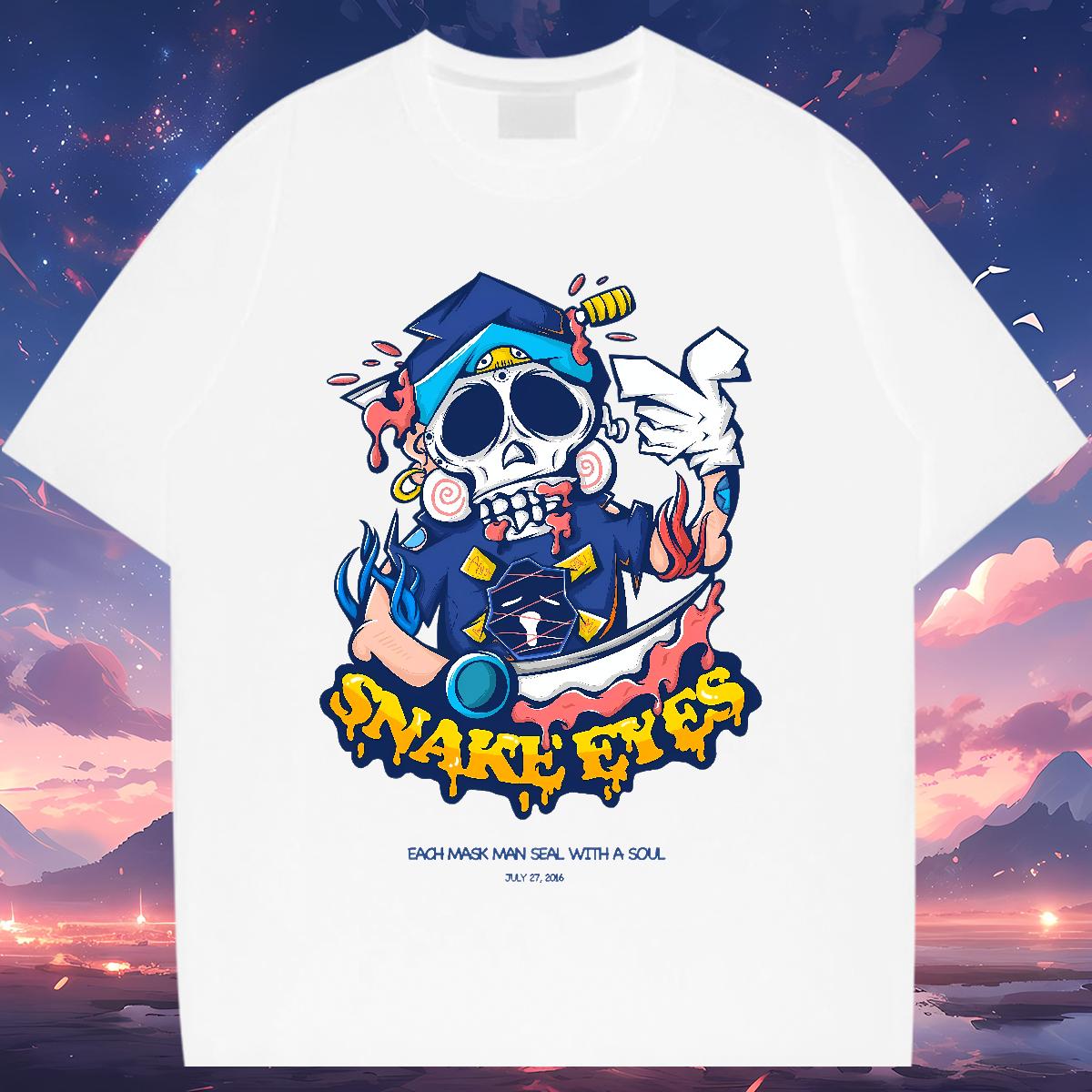 Fashion Design T Shirt For Man Skeleton 100% Cotton 230g Oversized 4XL Street Tshirts Breathable Crew Neck Comfortable