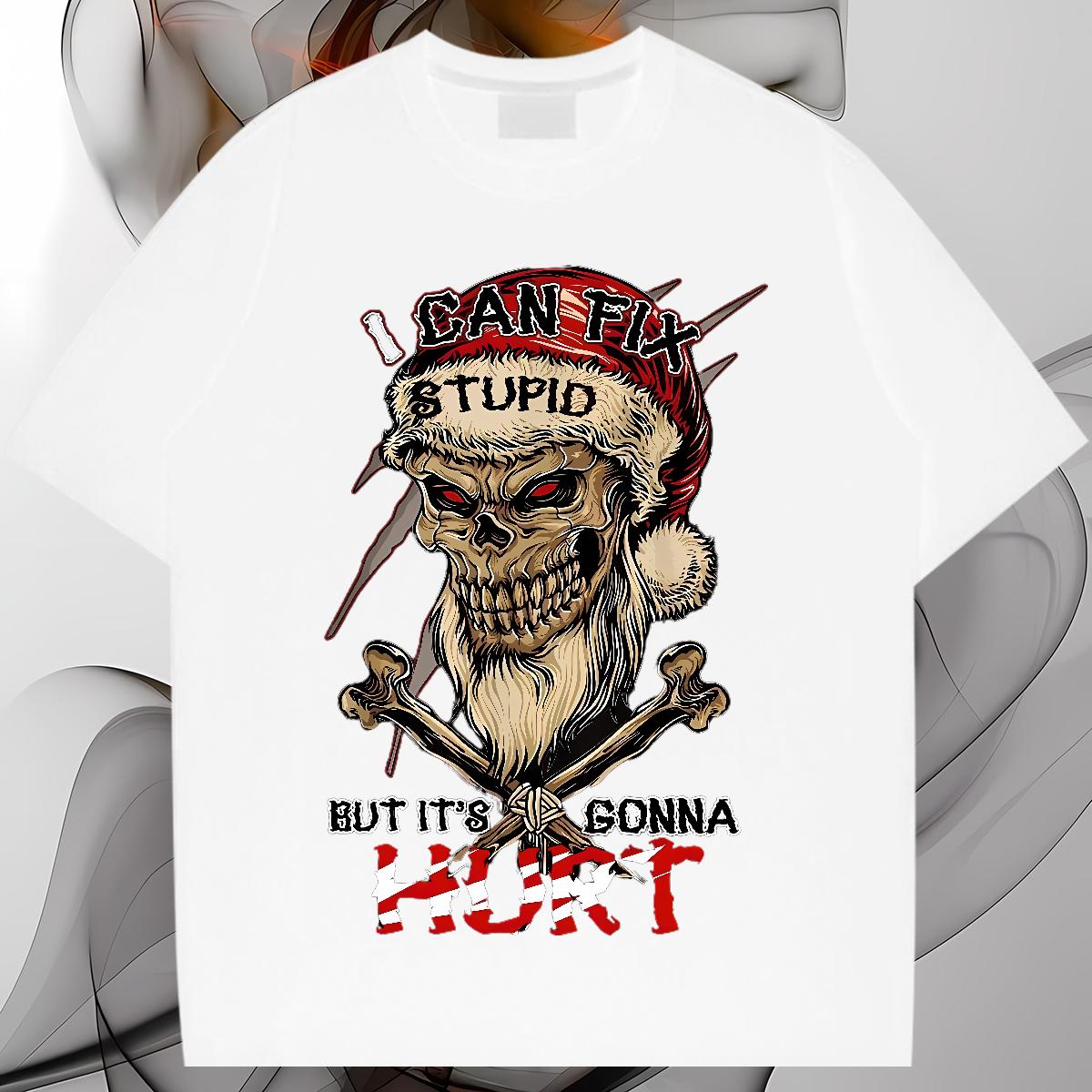 Cool Man T Shirts Skeleton 230g 100% Cotton Street Crew Neck Cotton Breathable Tshirts Designer Cartoon Print Clothings