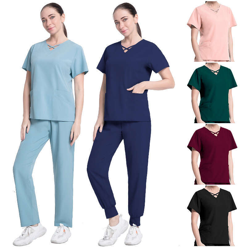 Niaa Hinn Scrub Set Scrubs for Women Uniform Undefined New Arrival New Product Gentle Wind French Solid Printing Bifurcated Short Self-cultivation
