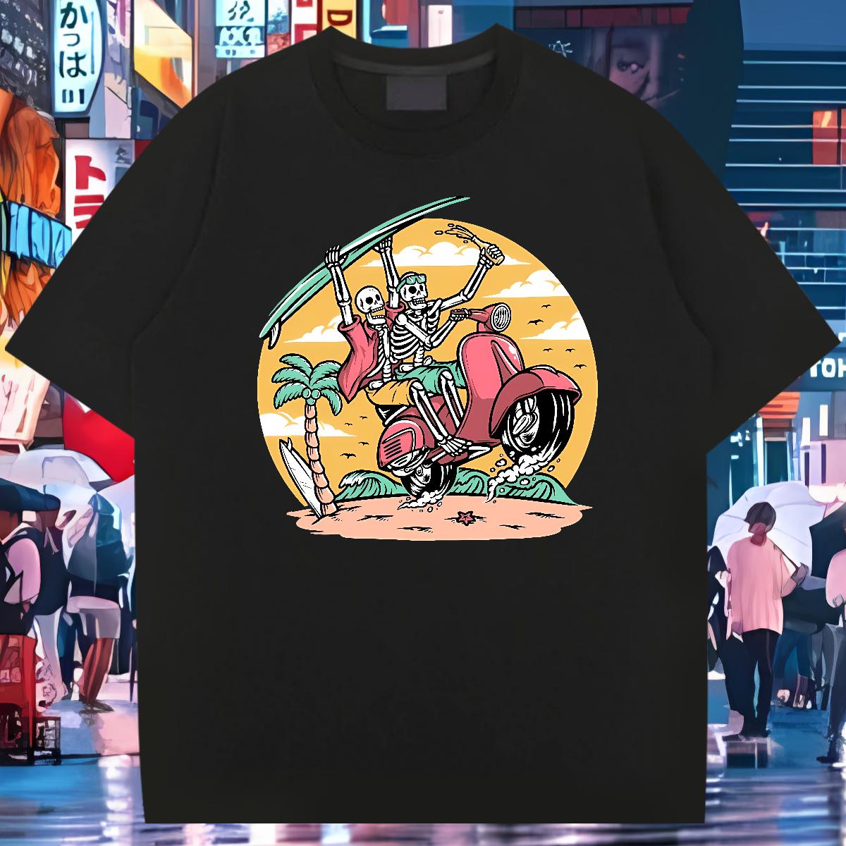 Unisex T Shirt For Man Skeleton 230g Cotton Summer Casual Cotton O Neck Short Sleeves Men Clothes T-Shirt Customized Cartoon Printing S-4XL Tops Tees