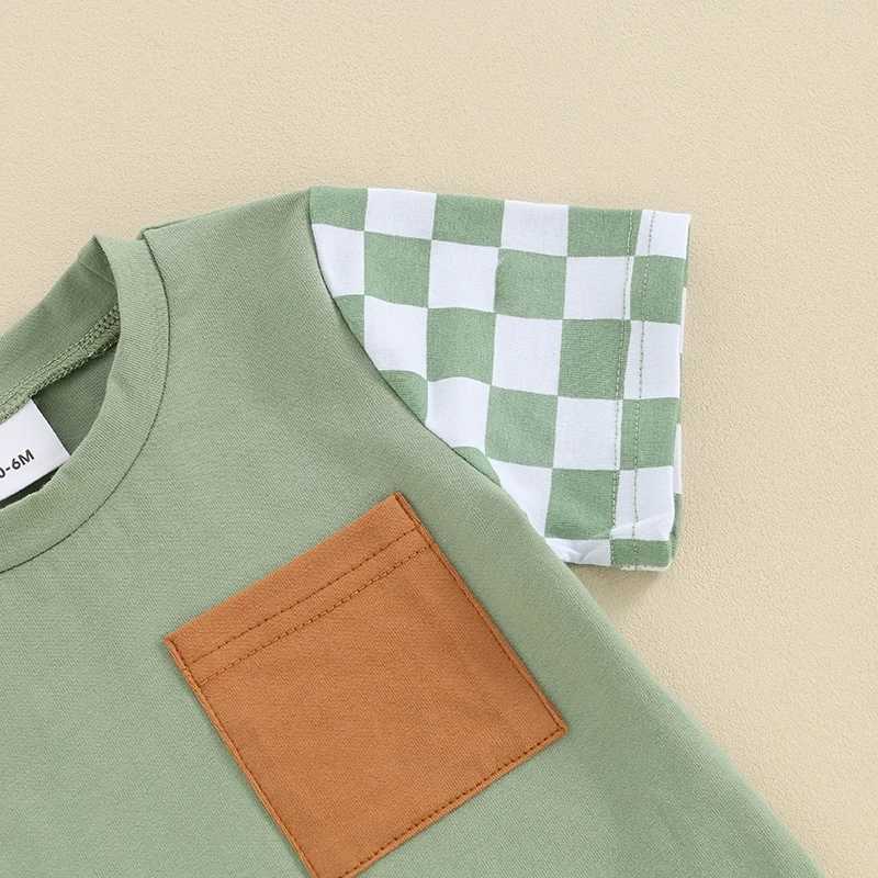 Clothing Sets 2Pcs Baby Boy Summer Clothing Outfits Checkerboard Short Sleeve T-shirt Tops + Patchwork Shorts Set Toddler Clothes