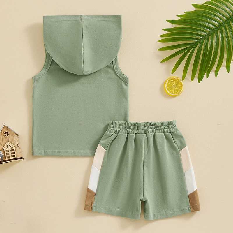 Clothing Sets Baby Boy Summer Outfits Clothing Set Casual Sleeveless Contrast Color Hooded Tank Tops + Shorts Set Toddler Clothes