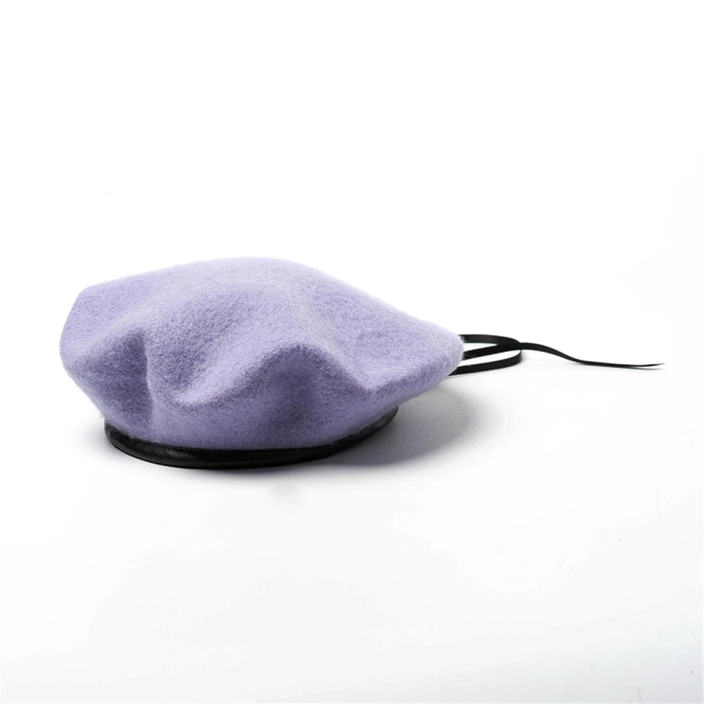 BUTTERMERE French Beret Women Autumn Winter Wool Leather Female Japanese Vintage Blue Yellow Purple Green Womens Felt Cap 240716