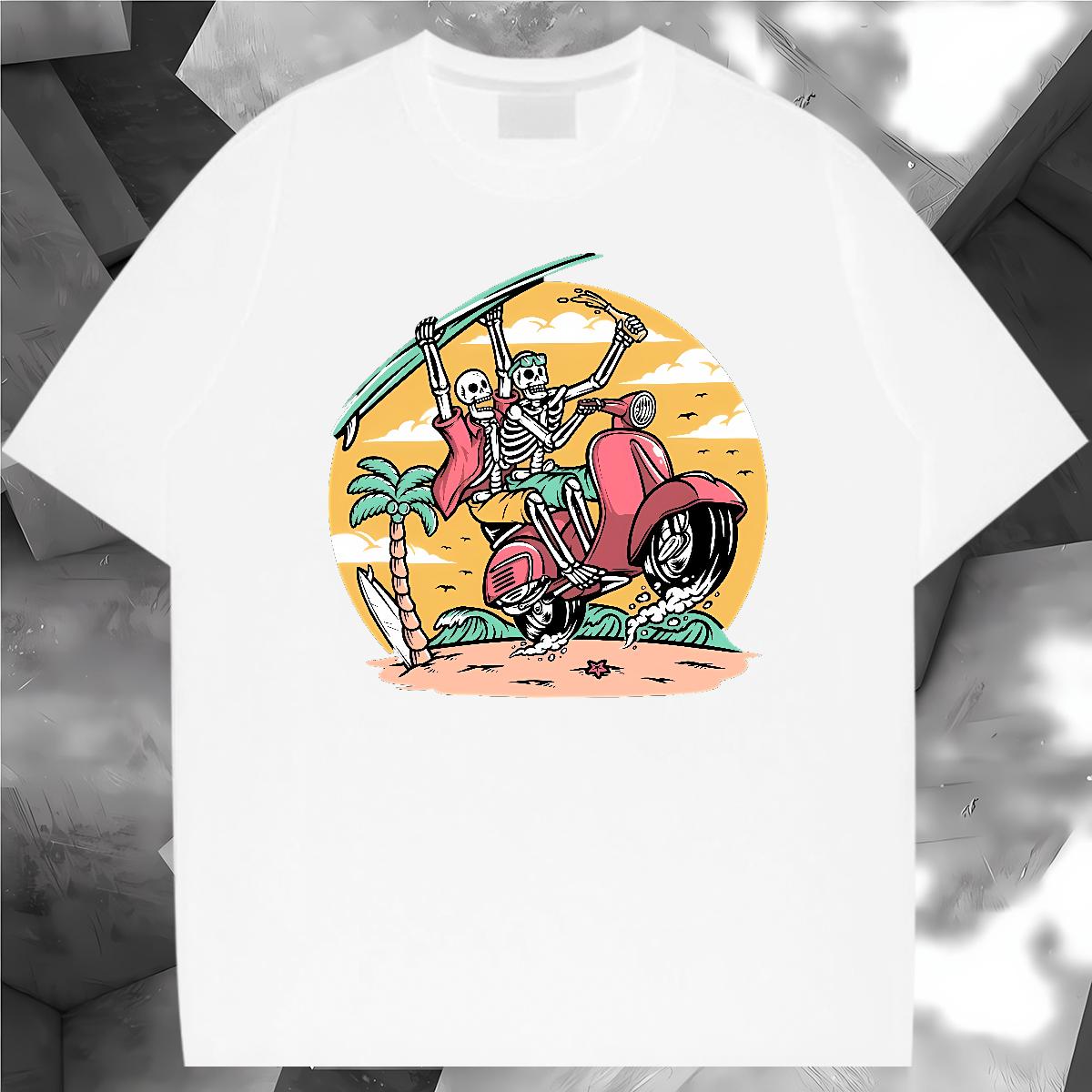 New Designer Man T Shirts Skeleton 230g 100% Cotton Custom Print Plus Size Daily Wear Mens Tshirts Breathable Short Sleeve Comfortable