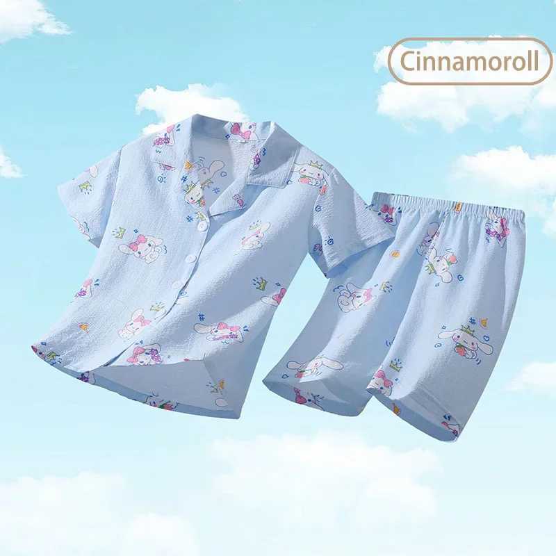 Summer Childrens Pajama Set Cute Anime Kuromi Cinnamon My Melody Childrens Short sleeved Pajamas Girl Boy CardiganW240716