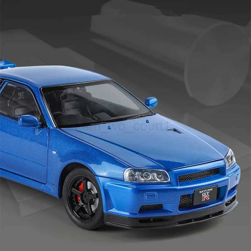 1 24 Nissan Skyline Ares GTR R34 Alloy Sports Car Model Diecasts Metal Racing Car Vehicles Model Sound Light Childrens Toys GiftM240717