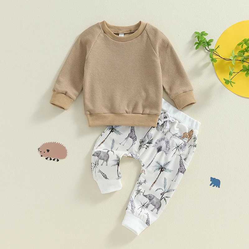 Clothing Sets Casual Animal Print Baby Boys Outfits Fall Toddler Clothes Set Sweatshirt Tops Elastic Waist Pants 2PCS Children Clothing Suit