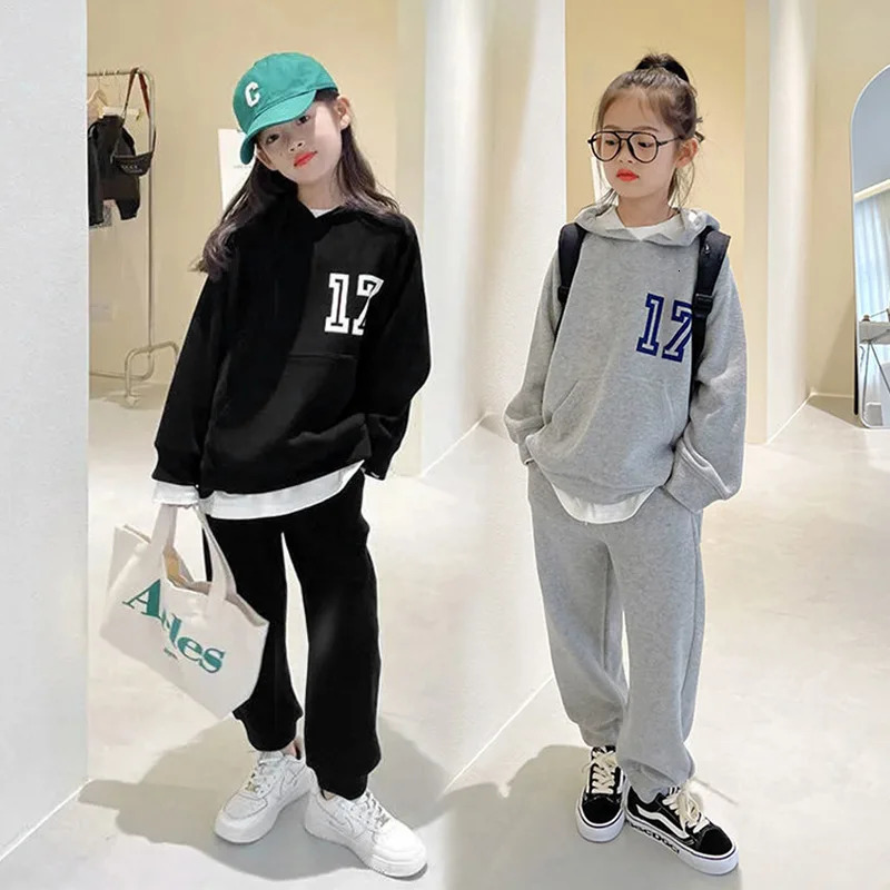 2024 autumn spring teenager kids girl Children set Clothes17 Hooded tracksuit sweatshirt sport pants 5 6 7 8 9 10 11 12 Year 240709