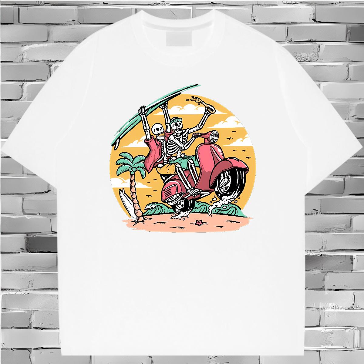 Cool Design Men Tshirts Skeleton 230g 100% Cotton Cotton O Neck Short Sleeves Street Casual Man T Shirts Plus Size Custom 2024 DIY Tees