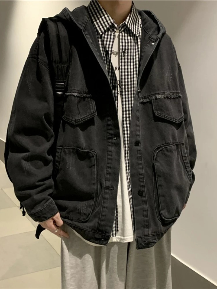 Gmiixder Spring Autumn Vintage Denim Jacket Threedimensional Pocket Workwear Top Men High Street Coat Handsome Wash Jeans 240716