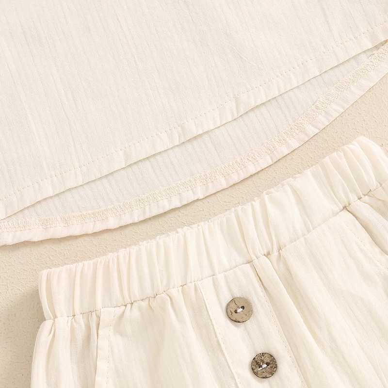 Clothing Sets Boys Girls Clothing Sets Summer Solid Cotton Linen T-shirts+Elasctic Shorts Kids Clothes Casual Children Clothing Sets