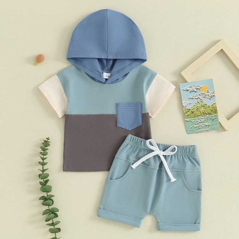 Clothing Sets Summer Toddler Baby Clothes Contrast Color Short Sleeve Hooded T-Shirt and Elastic Shorts Suit For Infant Boy Casual Outfits