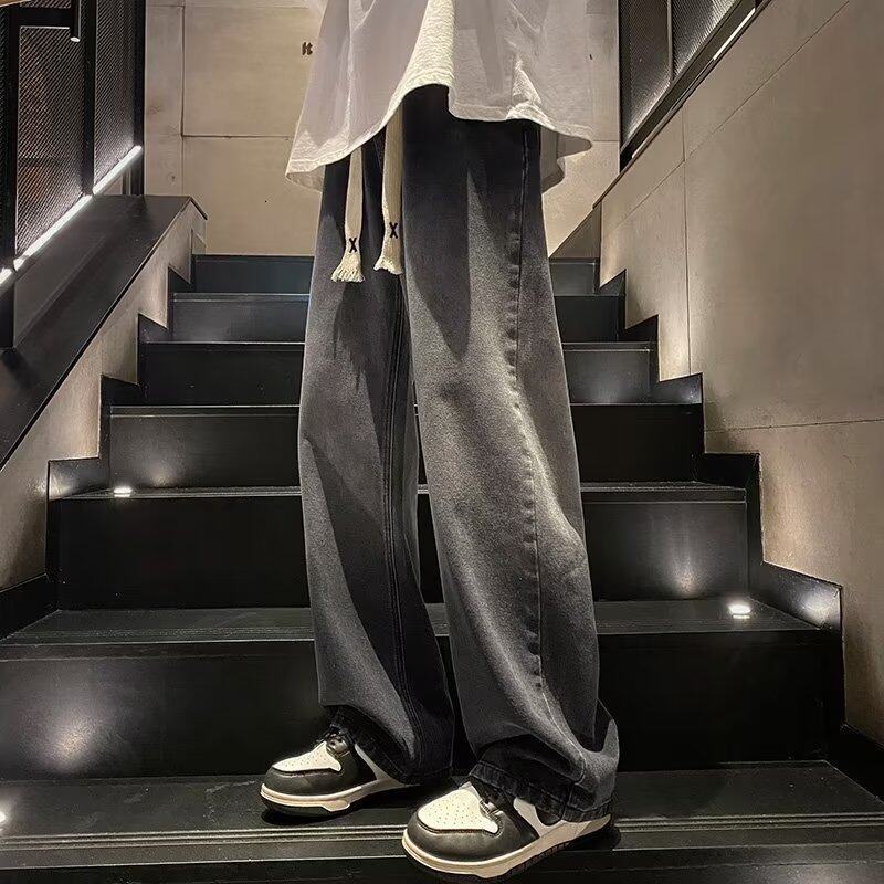 Baolaiwu New fashion Vintage gradient s men's Korean loose fitting student straight pants men jean