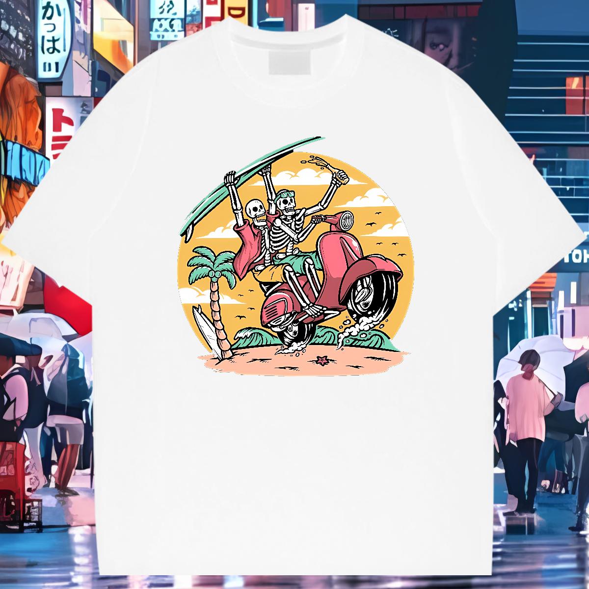 Unisex T Shirt For Man Skeleton 230g Cotton Summer Casual Cotton O Neck Short Sleeves Men Clothes T-Shirt Customized Cartoon Printing S-4XL Tops Tees