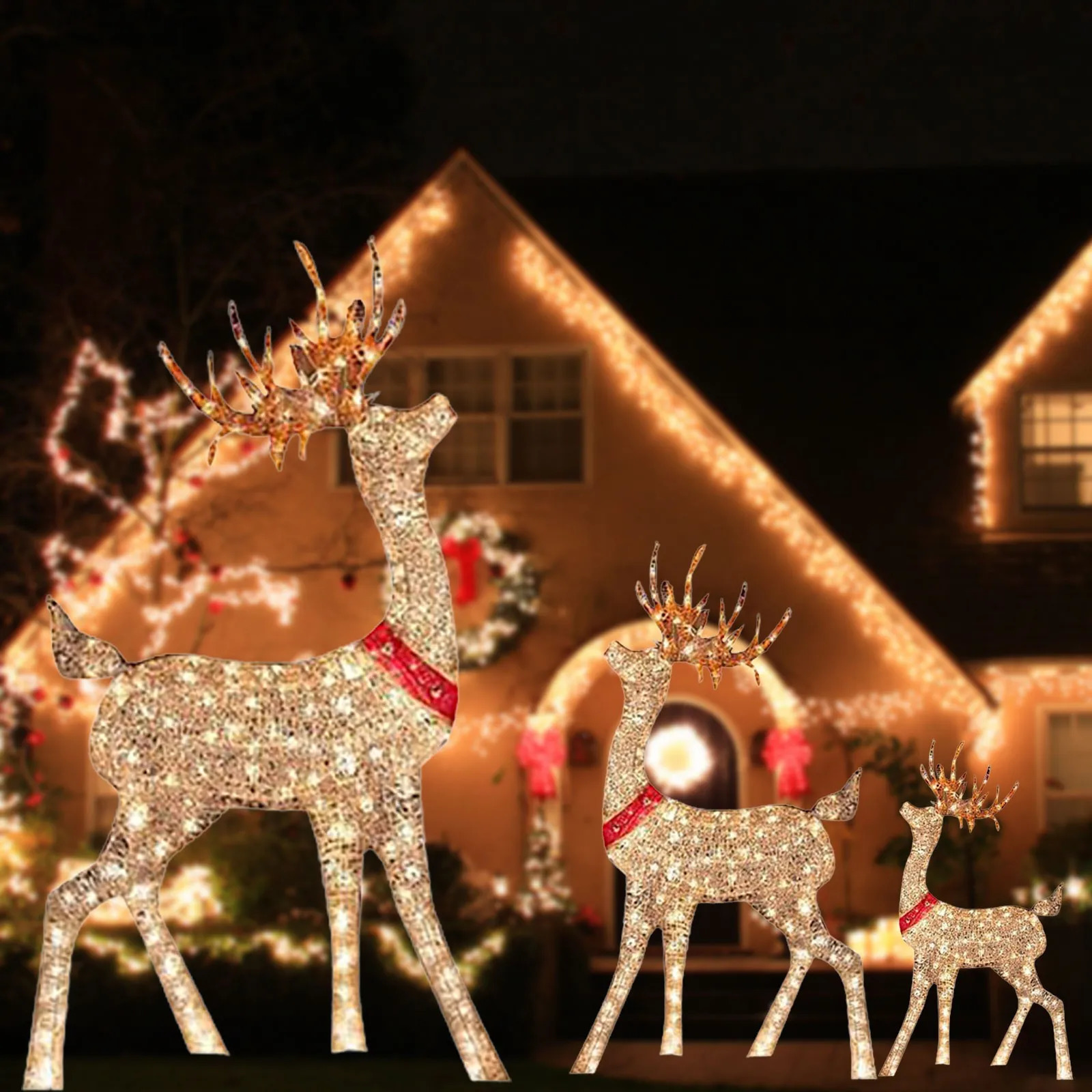 Lighted Christmas Deer Sleigh Outdoor Yard Decoration Winter For Front Yards 240716