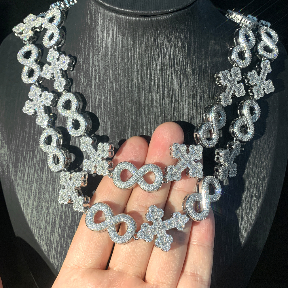 New Arrived Iced Out Bling Rock Men Boy Cool Jewelry Micro Paved 5A CZ Hip Hop Cross Infinity Chain Necklace
