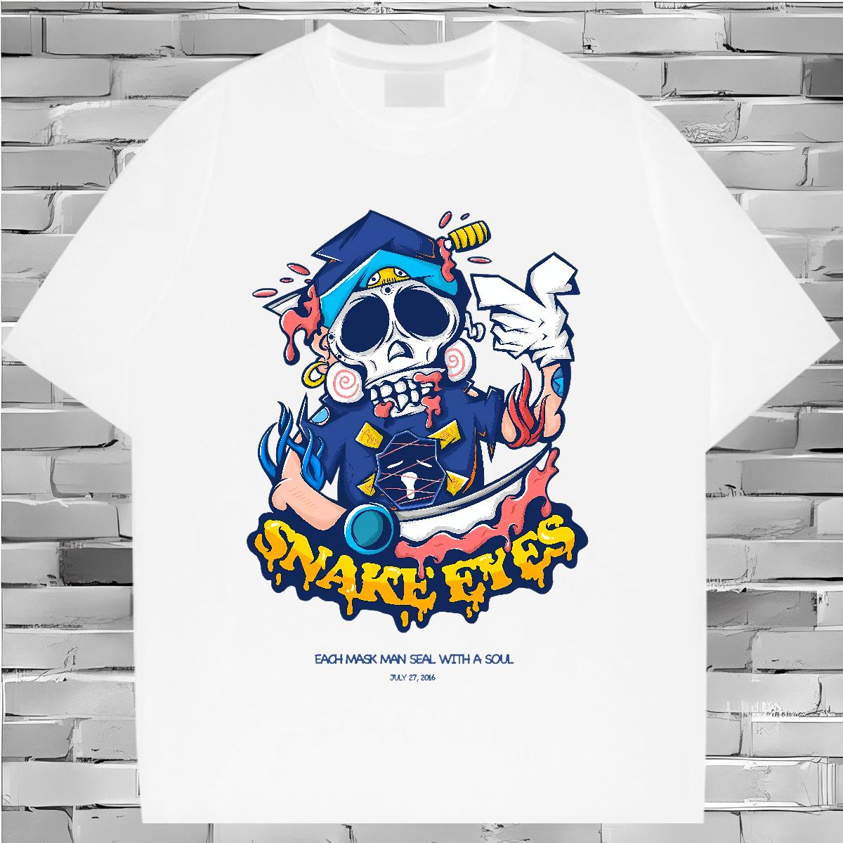 2024 New T Shirt For Man Skeleton 100% Cotton 230g DIY Anime Home Outdoor Men Tshirts Breathable Crew Neck Cotton Loose Fit
