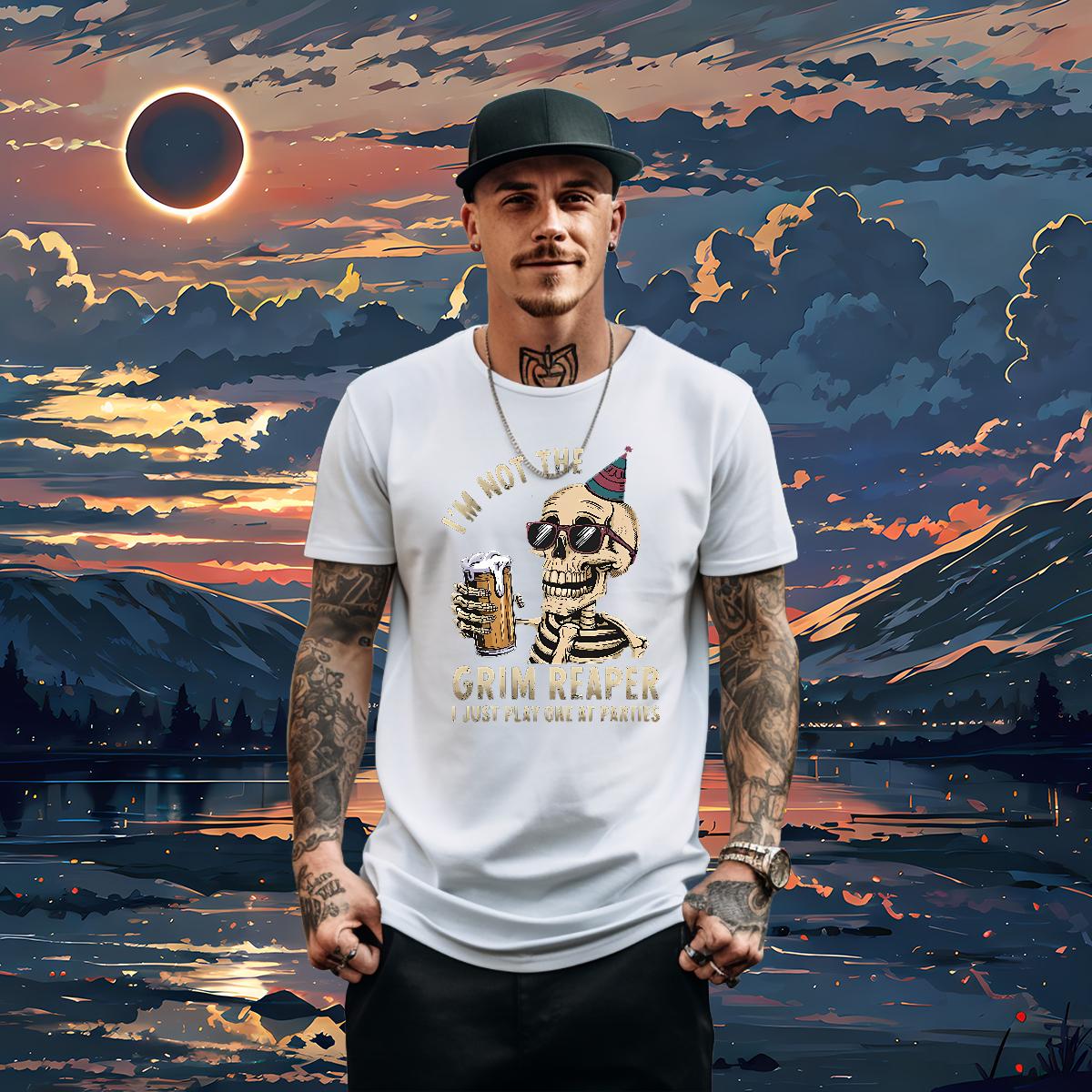 Wholesale Men Tees Skeleton 230g Cotton Short sleeve Cotton Soft Casual Daily Wear T-Shirts for Men Asian Size New Tees Shirts