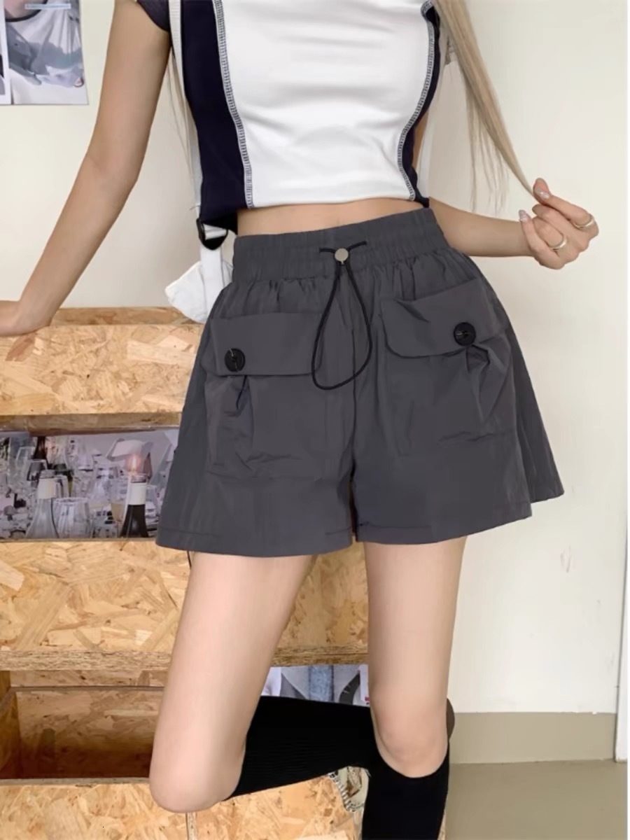 Official photo Jinmian Yamamoto design sense pocket work women's loose wide leg casual pants shorts