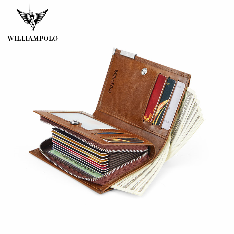 WILLIAMPOLO Men's wallet 100% Genuine Leather Wallets for Men Coin Purse Small Card Holder Male Walet Pocket Coffee Money