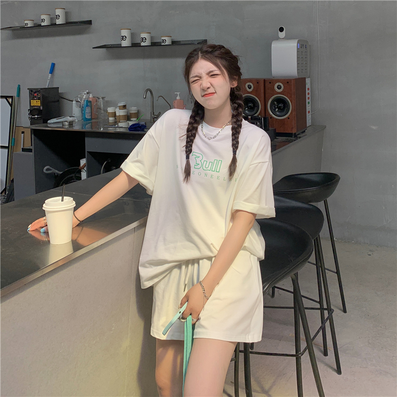 Official photo 6535 cotton casual sports suit women's summer short sleeved shorts two-piece set