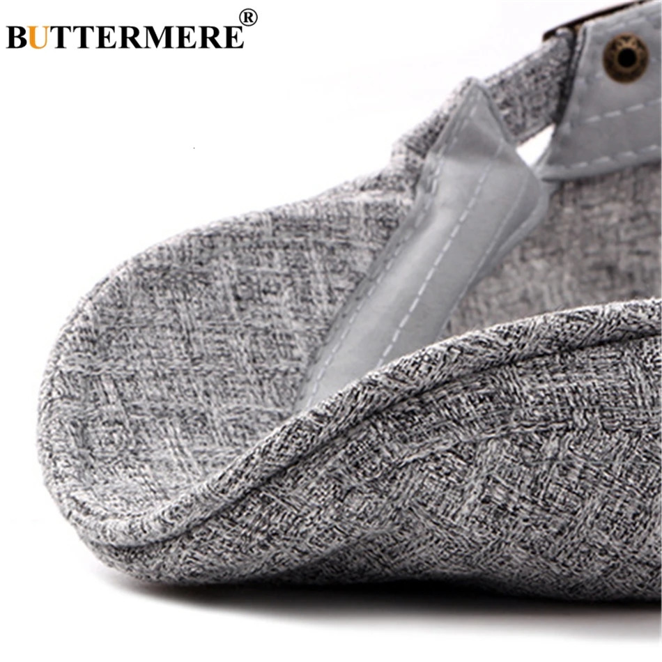 BUTTERMERE Mens Linen Flat Caps Adjustable Vintage Spring Summer Beret Hat Male Casual Style Gifts British Duckbill Hats 240716