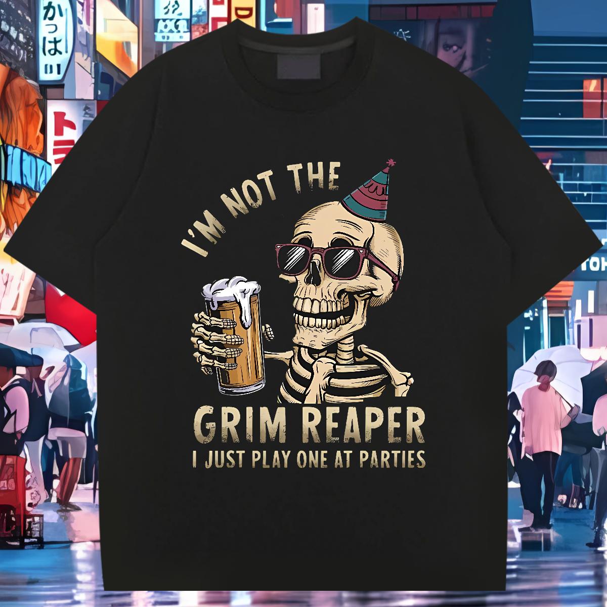 Loose Men Tees Skeleton 230g Cotton Crew Neck Cotton Breathable Outdoor T Shirt For Man Anime Fashion Design Top Tees