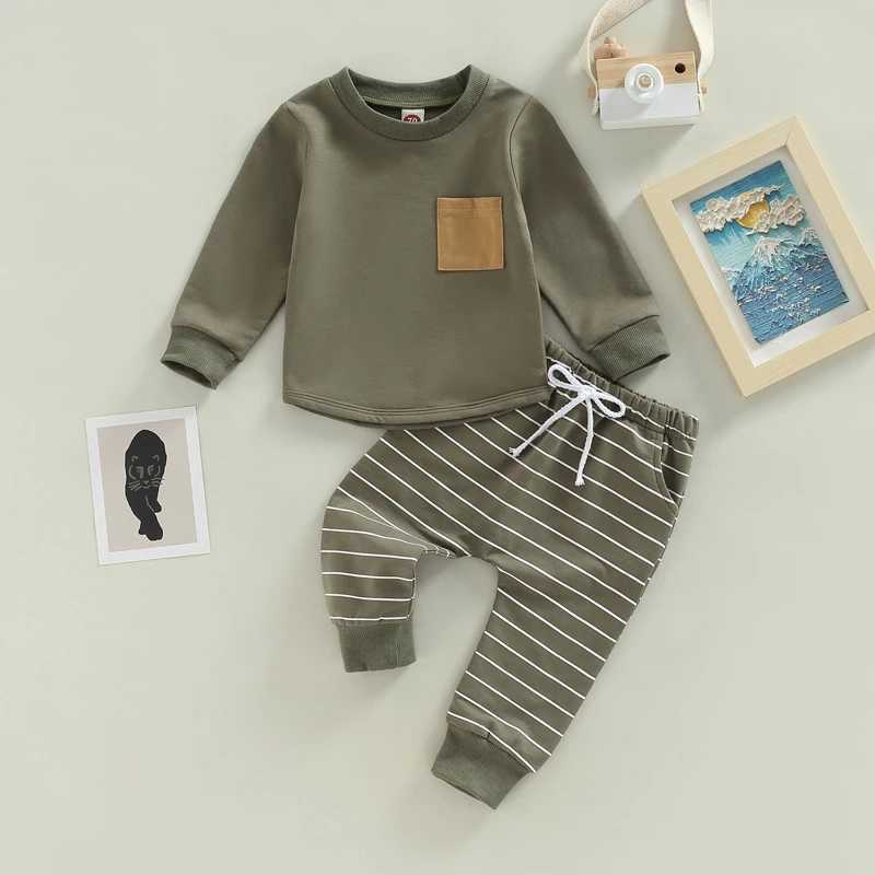 Clothing Sets Fashion Clothes Baby Clothes Sets Newborn Baby Boys Long Sleeve Pocket Sweatshirt Stripe Trousers Baby Boy Clothes Set
