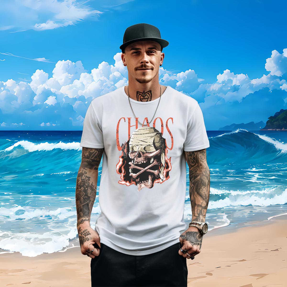 Comfortable T shirt Skeleton 230g Cotton Summer Casual Breathable Short Sleeve Couples T Shirts 2024 New Floral Print Tees