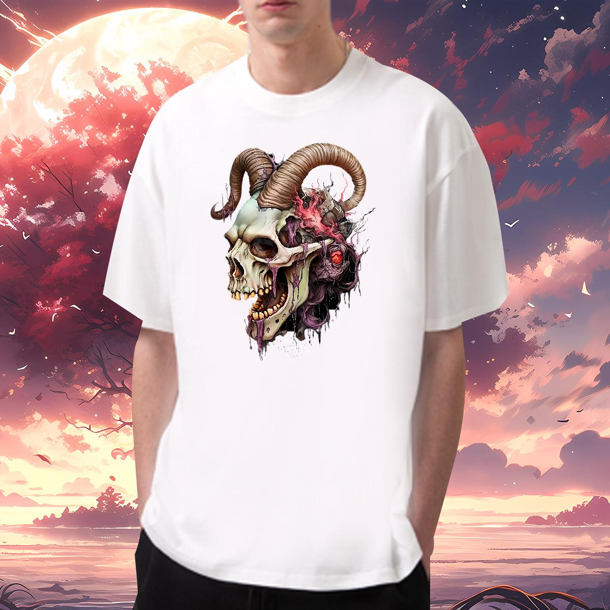 5A Tshirts Skeleton 230g 100% Cotton Breathable Short Sleeve Street Wear Man T Shirts Custom Print Plus Size Casual New Tops Tees