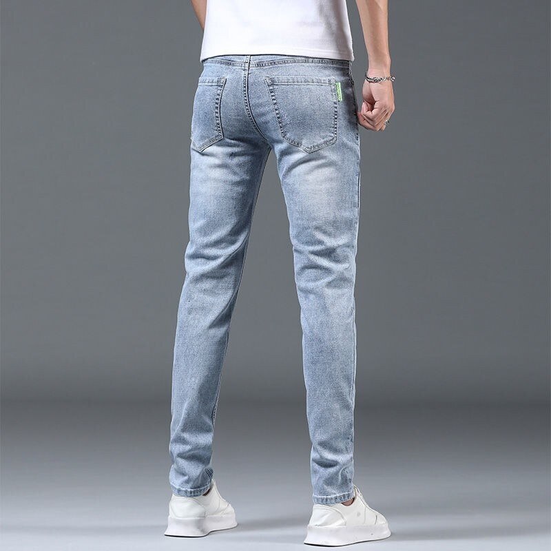 Designer Business Men's Denim Pants Summer Thin, Light Color Piercing Men's Jeans Slim Fit Korean Fashion Stretch Pants