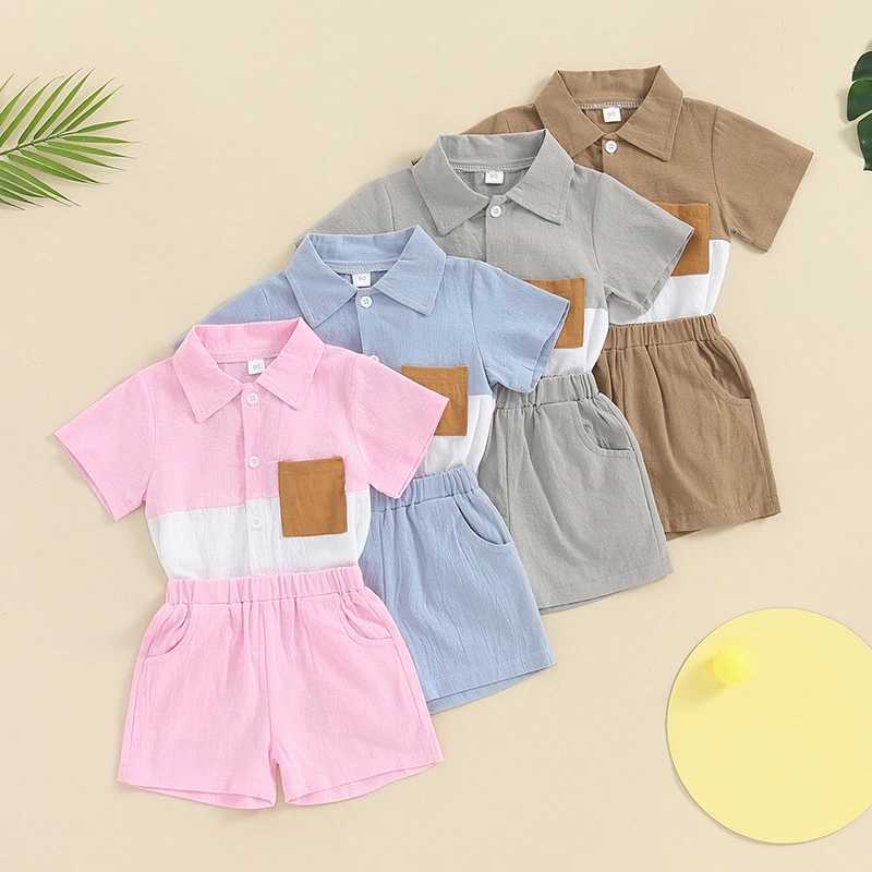 Clothing Sets Baby Kids Boys Clothing Set Contrast Color Short Sleeve Shirt with Elastic Waist Shorts Toddler Set Summer Outfit