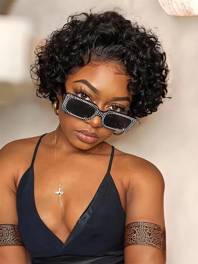 Pixie Cut Wig Water Wave Lace Front Human Hair Wigs Glueless Short Curly Transparent Preplucked Hairline
