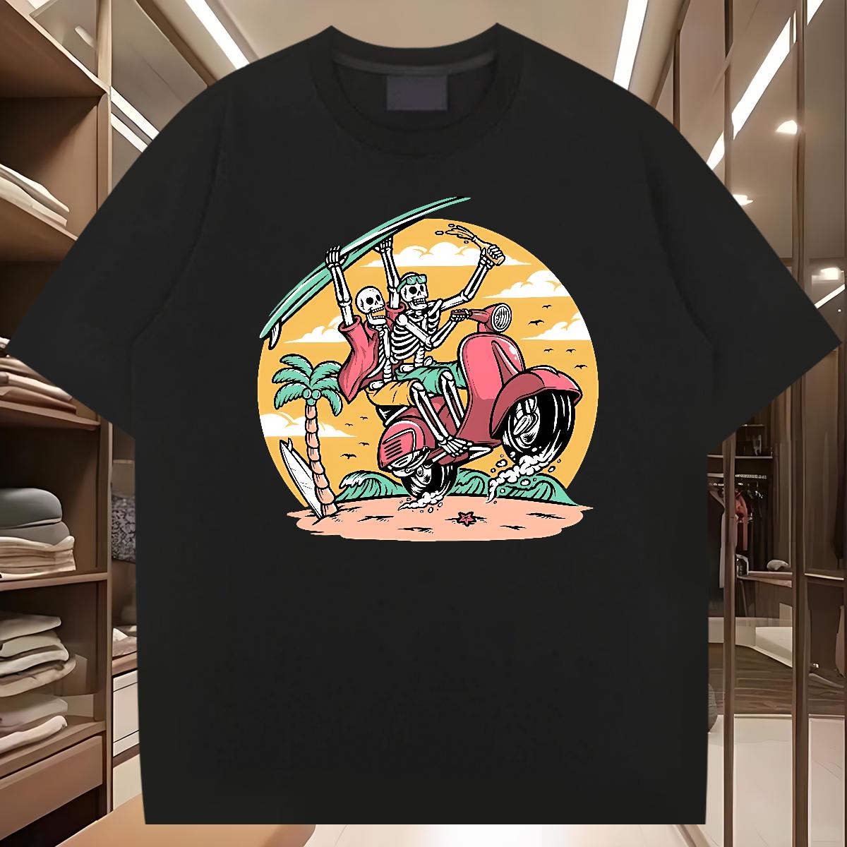 Loose T-Shirts Skeleton 230g Cotton Street Cotton Breathable Short Sleeve Men Tshirts Designer DIY Anime Tee Shirt