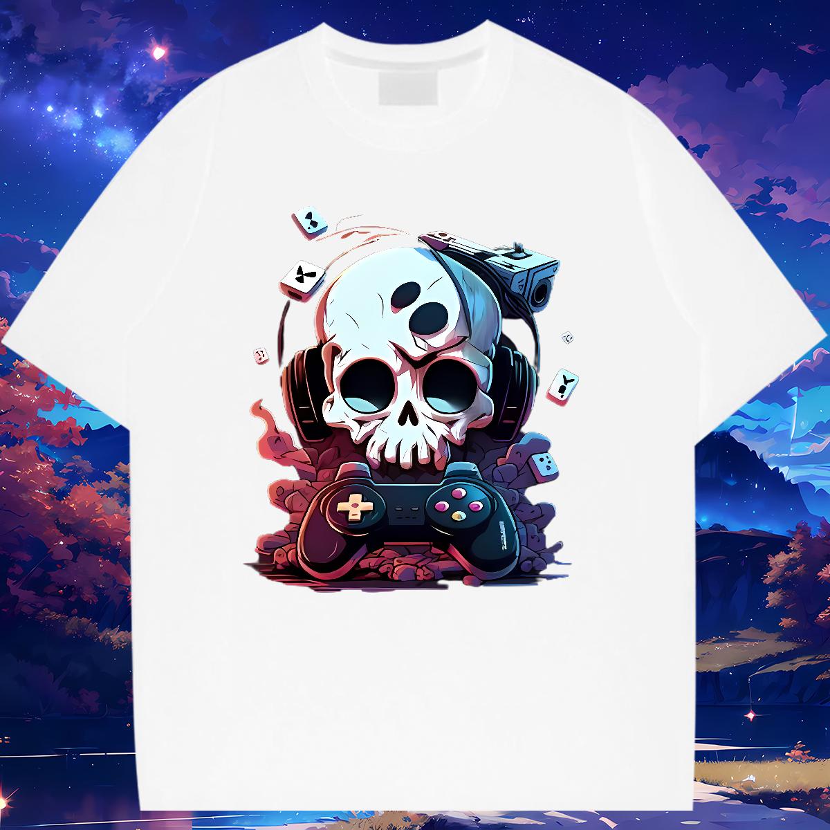 Classic T shirt Skeleton 100% Cotton 230g Spring Summer Breathable Short Sleeve Men Tops Tees 2024 Custom Printing Tee Shirt