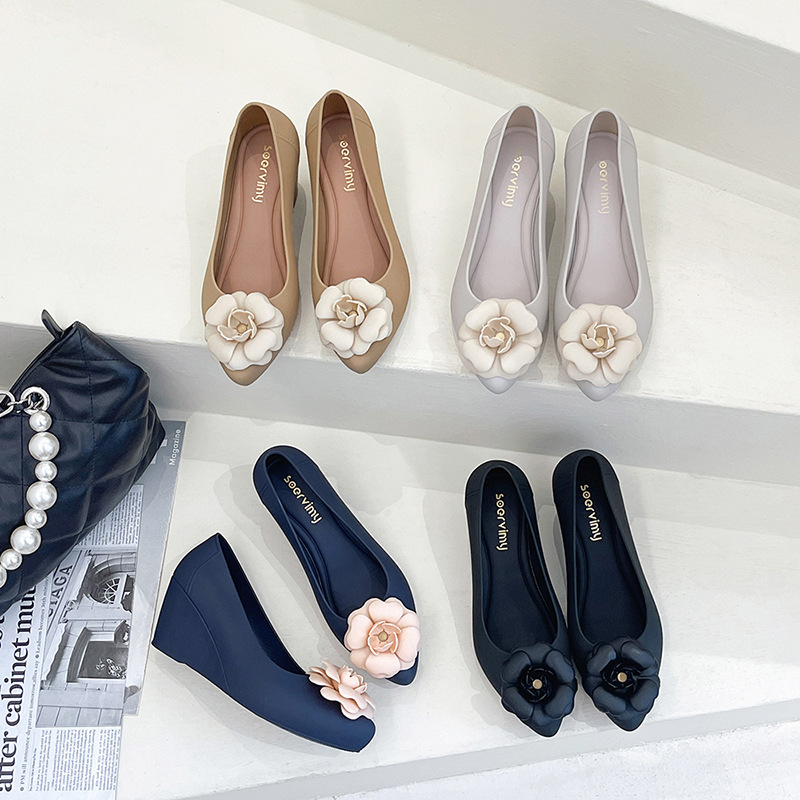 76cce Camellia Brand pumps wer women pointed toe wedges waterproof high heels shoes woman ral buckle jelly tacones mujer