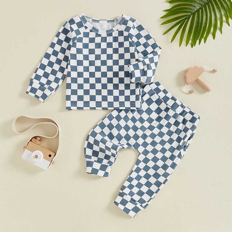 Clothing Sets 2PCS Autumn Baby Tracksuit For Toddler Boys Outfits Long Sleeve Checkerboard Print Pullover Tops Long Pant Toddler Clothes Set