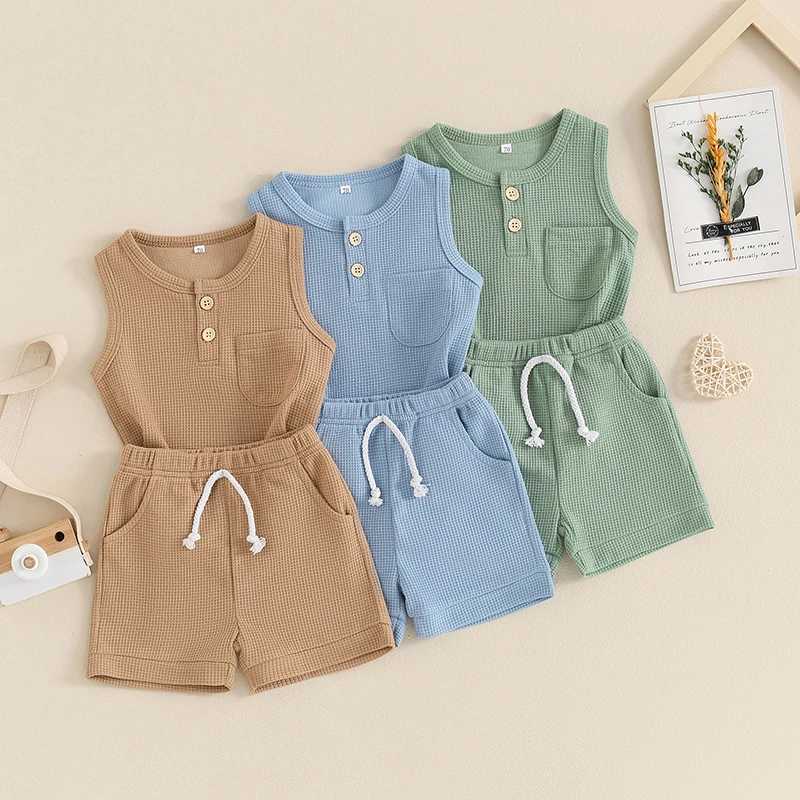 Clothing Sets Summer Baby Boy 2 Piece Waffle Outfit Casual Sleeveless Solid Color Tank Tops + Elastic Waist Shorts Infant Toddler Set ET83