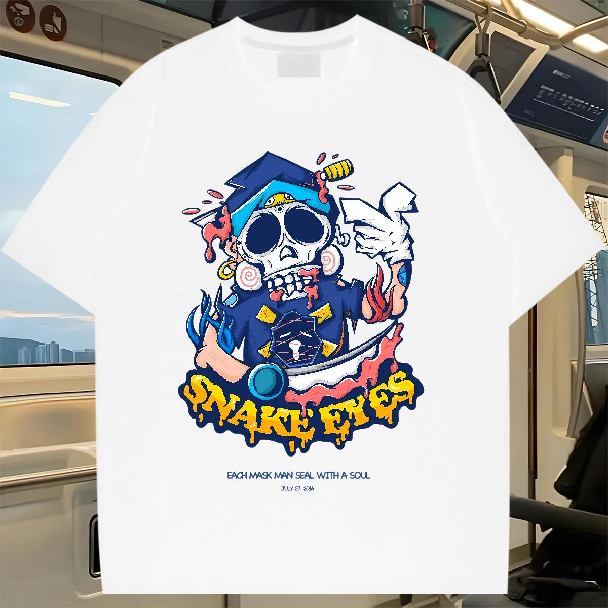 Soft Tshirt for Man Woman Skeleton 100% Cotton 230g Crew Neck Cotton Breathable Anime Printing Street T Shirt For Man Plus Size Cartoon Classic Casual