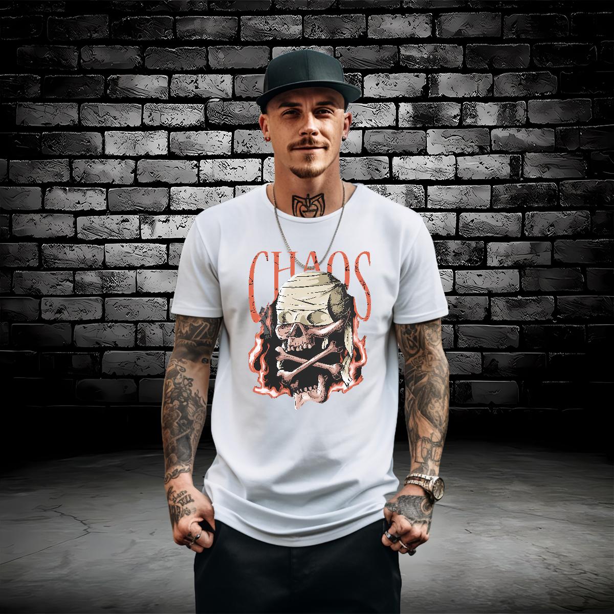 Factory Direct Mens T Shirts Skeleton Breathable Short Sleeve 230g 100% Cotton Tshirts Street wear Hip Hop Anime Print Brand Clothings