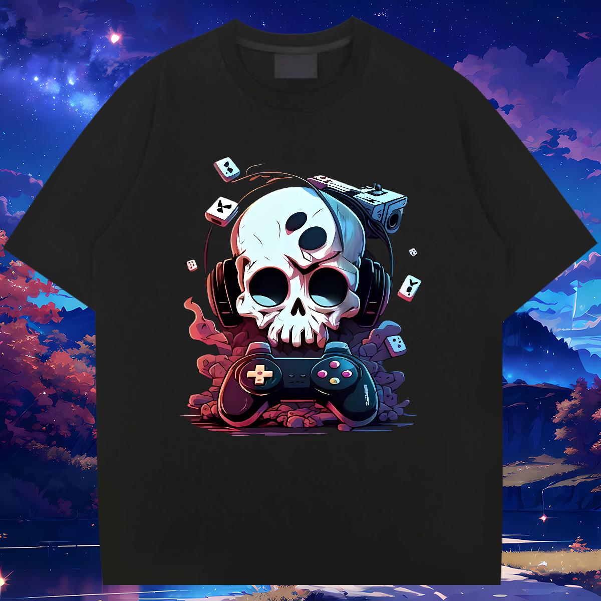 Classic T shirt Skeleton 100% Cotton 230g Spring Summer Breathable Short Sleeve Men Tops Tees 2024 Custom Printing Tee Shirt