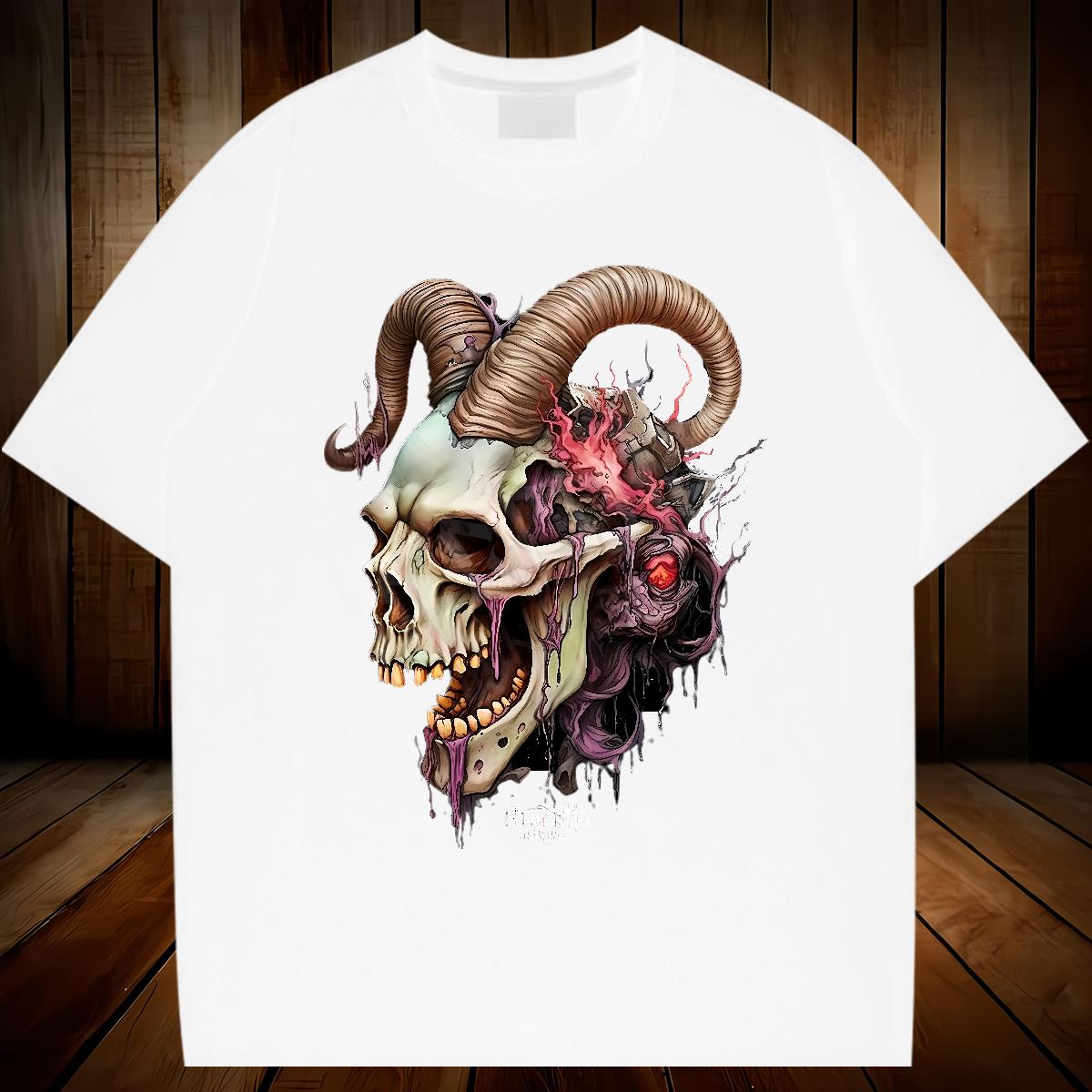 Wholesale T Shirt For Man Skeleton 230g 100% Cotton Beach Cotton Breathable Soft Tshirts Fashion New DIY Printed Tees Shirts