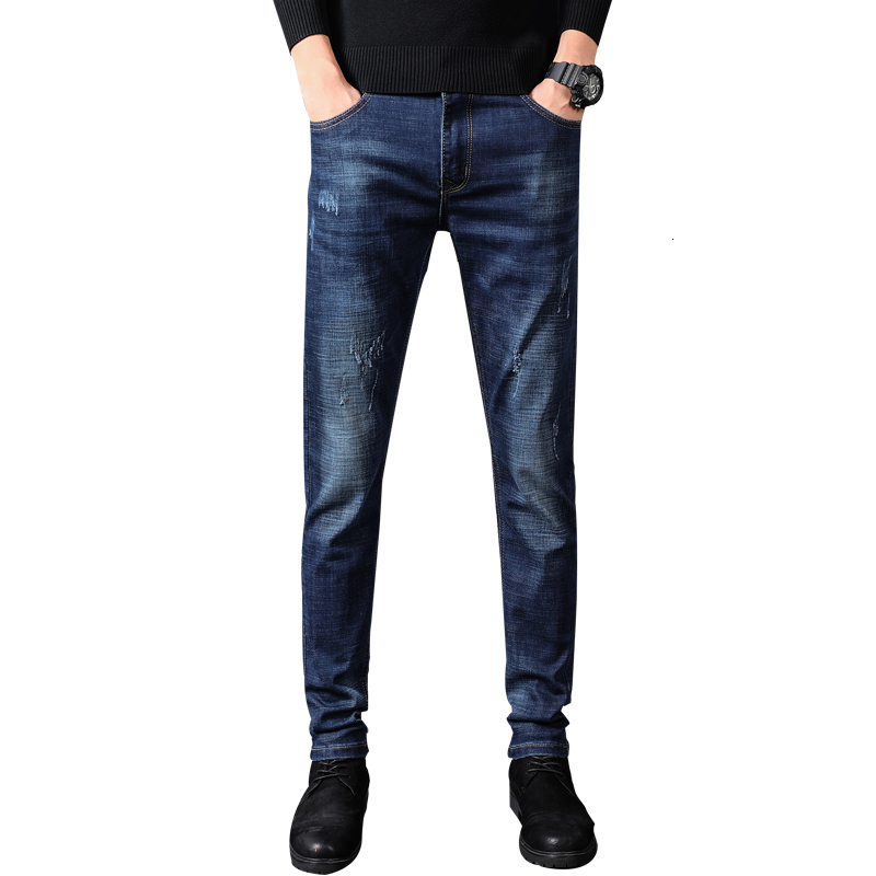 Autumn new slim fit fashionable jeans stretch straight leg denim pants men's Korean version trend