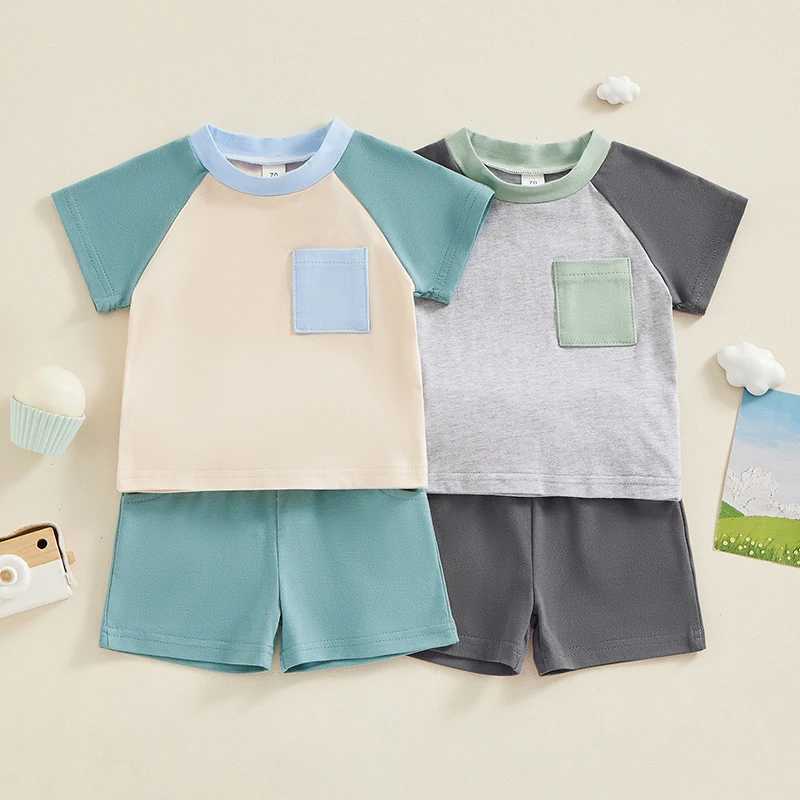 Clothing Sets Baby Boys Summer Outfits Casual Short Sleeve Contrast Color Tops and Drstring Shorts Set Toddler Clothes Kid Clothing Set