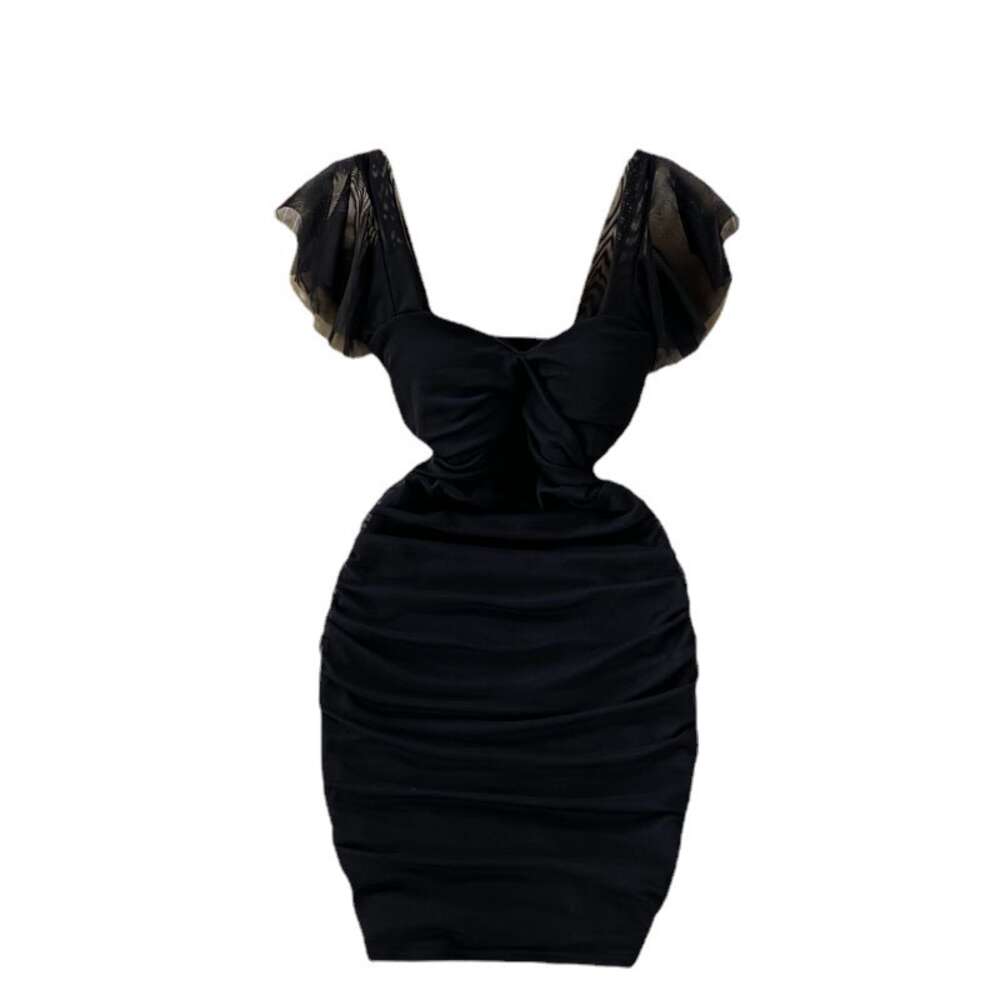 2023 Summer New French Sexy High Waist Slim Folded Square Neck Wrapped Hip Short Sleeve Party Dress Self-cultivation Pregnant Womens Dress Lace Dress