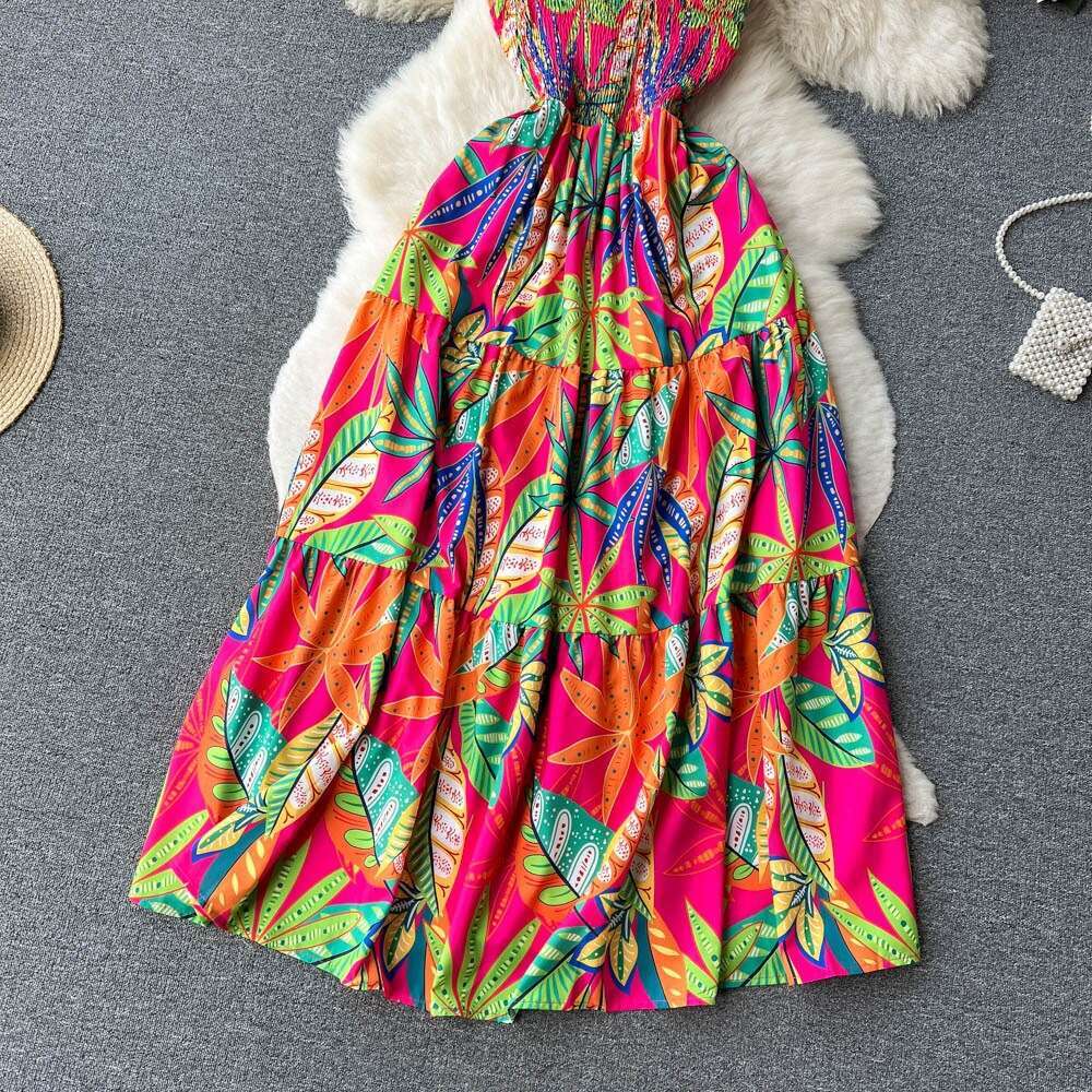 Travel Vacation Skirt Summer New Bra Tie Off Shoulder Waist Large Hem Printed Dress Short Novelty Self-cultivation Temperament Denim Dress Lace Dress