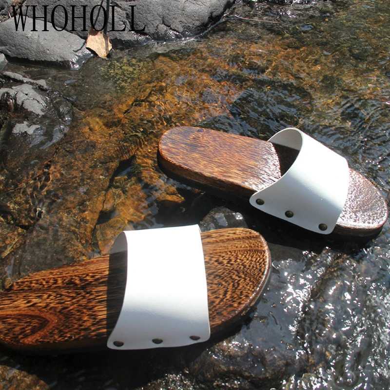 WHOHOLL Geta Man's Summer Slippers Non-slip Beach Slippers Mens Wooden Cool Deodorization Wooden Clogs Outdoor 240808